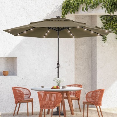 Sonkuki 10FT Outdoor 3-Tier Patio Market Umbrella w/Solar Lights and Aluminum Pole