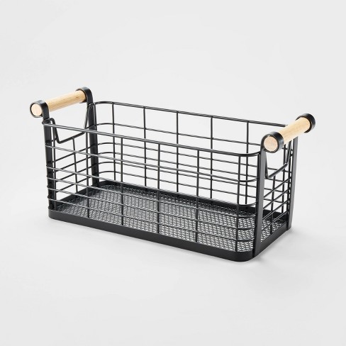 Rectangular Wire Natural Wood Handles Basket - Brightroom™ : Target