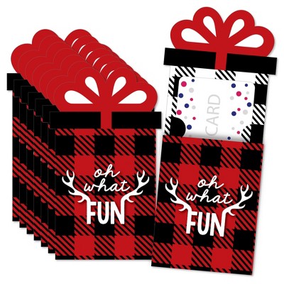 Big Dot of Happiness Prancing Plaid - Reindeer Holiday and Christmas Party Money and Gift Card Sleeves - Nifty Gifty Card Holders - 8 Ct