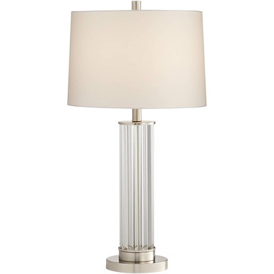 Vienna Full Spectrum Modern Table Lamp Brushed Nickel Crystal Glass Rod Column White Drum Shade for Living Room Bedroom Bedside