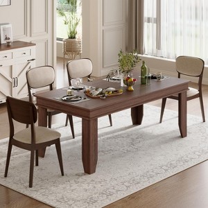 Farmhouse Dining Table - 71" Rustic Brown Wooden Kitchen Table with Sturdy Frame, Seats 6-8 People for Dining Room & Kitchen - 1 of 4