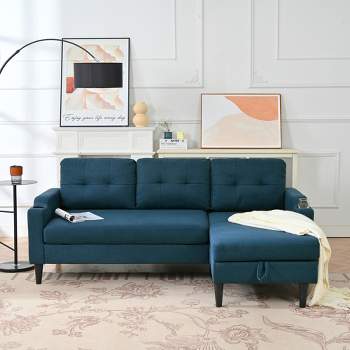 74.8" Pull-Out Sleeper Sofa Couches, Upholstered Sectional Sofa with Storage Ottoman and 2 Cup Holders-ModernLuxe