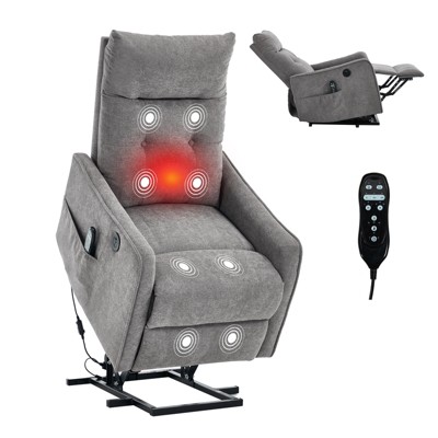 KWPZQEB Power Lift Chair, Single Motor Recliner Chair w/ USB Charging Port & Heavy Duty Motion Mechanism, Massage & Heat for Elderly