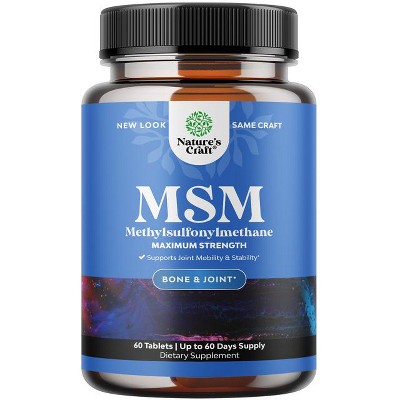 MSM Supplement Tablets, Joint Support for Increased Flexibility with Youthful Collagen Boosting Pills & Antioxidant Supplement, Nature's Craft, 60ct