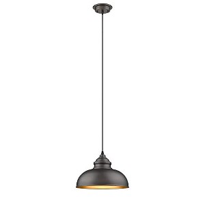 Chloe Lighting IRONCLAD Industrial-Style 1 Light Rubbed Bronze Ceiling Mini Pendant 12" Wide - 1 of 2