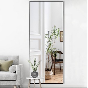 71"x28"  Black Rectangle Mirror, Thin Aluminum Alloy Framed Full-Length Mirror with Stand, Vanity Mirror for Bathroom, Bedroom, Living/Dressing Room - 1 of 4