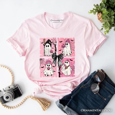 Pink Halloween Ghost T-Shirt, Coquette Spooky Season Tee for Girly Aesthetic| OrnamentallyYou