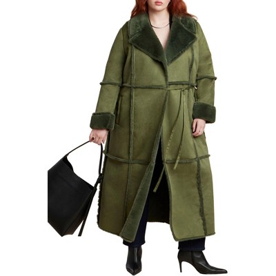 ELOQUII Long High Pile Fleece Lined Coat