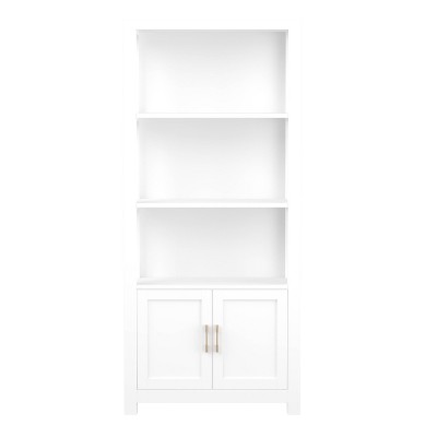 White 68" Wood Shaker Bookcase with Brass Hardware