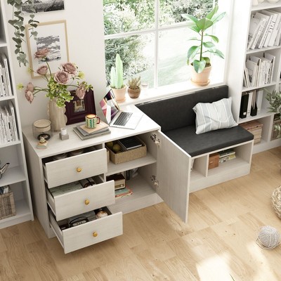 Famapy Entryway Shoe Bench with 3 Drawers, Cushion Seat & Storage Shelves – Multi-Use Organizer for Entry, Bedroom, Office