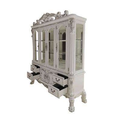 Bone White Lighted China Cabinet with Glass Shelves