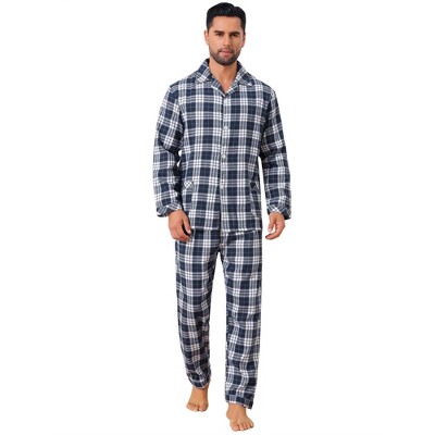 INSPIRE CHIC Men's Two Pieces Long Sleeve  Button Down Checked Plaid Pajamas Set