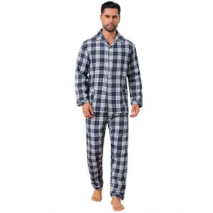 INSPIRE CHIC Men's Two Pieces Long Sleeve  Button Down Checked Plaid Pajamas Set - 1 of 4