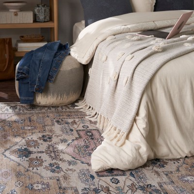 Brilliance 4' x 6' Beige Multicolor Washable Synthetic Rug