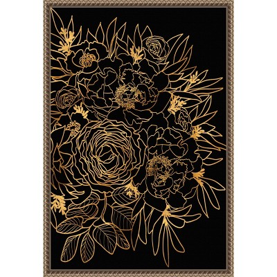 Amanti Art Rose bouquet in gold and black by Rosana Laiz Blursbyai Canvas Wall Art Print Framed 16 x 23-in.