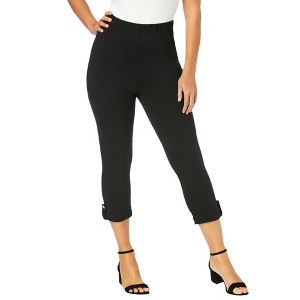 Jessica London Women's Plus Size Stretch Cotton Cuff-Button Capri Legging - 1 of 4