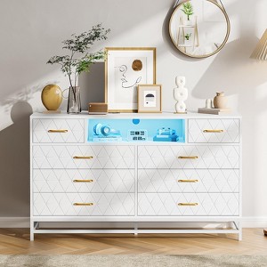 Dresser for Bedroom, 8 Drawer Dresser with Power Outlet, 55" Tv Stand Large Dresser Wooden with Led Light - 1 of 4