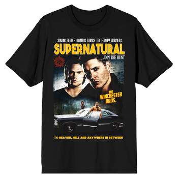 Supernatural TV Series Men's Then & Now Black Graphic T-shirt-XS