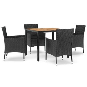 vidaXL 5 Piece Patio Dining Set with Cushions - Black Poly Rattan, Powder-Coated Steel Frame & Acacia Wood Table, Outdoor/Garden/Deck Dining Furniture - 1 of 4