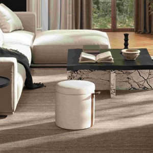 CAVINAS Round Storage Ottoman Bench,Upholstered Ottoman with Leather Accent for Living Room,Bedroom,Gray/White - 1 of 4