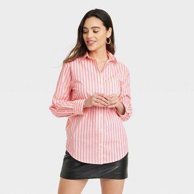 Women's Long Sleeve Relaxed Fit Button-down Boyfriend Shirt - A New Day™  Burgundy L : Target