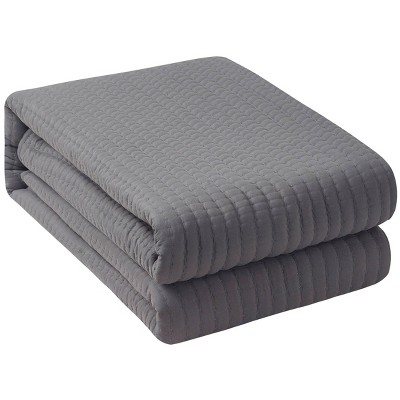 Gray Microfiber Queen Quilt Set with Waffle Design