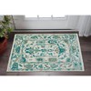 Green and Ivory Wool Floral Hand Knotted Area Rug With Fringe - 2 of 4