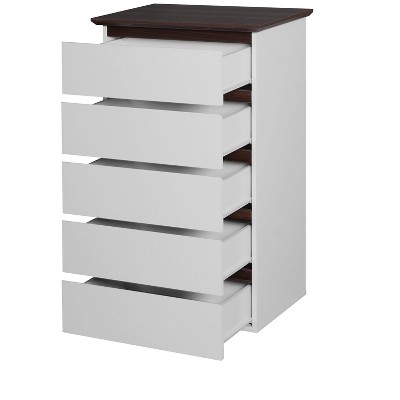 Lirago,23.62"D * 15.74"W * 39.37"H,White & Walnut 5-Drawer Dresser Modern Storage Cabinet for Bedroom/Living Room
