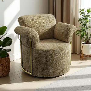 360-degree Swivel Barrel Fabric Accent Chair with Gold Metal Legs - 1 of 4