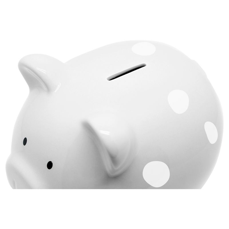 Pearhead Ceramic Piggy Bank - Gray with White Polka Dots, 3 of 6