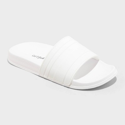 Kids' Nikko Sport Slide Sandals - Cat & Jack™ White S: Slip-On, Contoured Footbed, Open Toe, Indoor/Outdoor Use