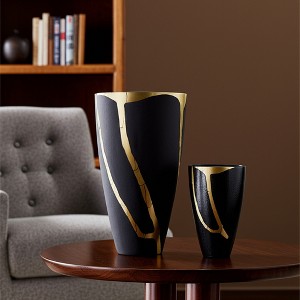 Modern Decorative Metal and Brass Vases - Accent Home, Office, Bedroom, or Living Room Display - Set of 2 - 14", 9" Brown & Black - 1 of 4