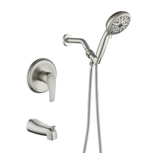 Cobbe Single Handle Wall Mount Bathroom Shower Set with 10 Settings Handheld Shower and Tub Spout Brushed Nickel with Valve and 59-Inch Hose - 1 of 4