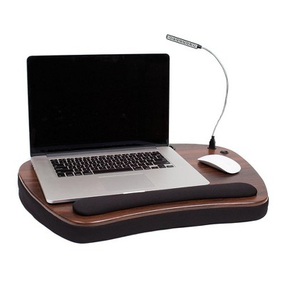 Oversized Brown and Black Wood Lap Desk with Memory Foam Cushion and USB Light