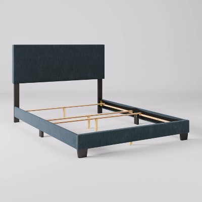 Celeste Blue Upholstered Queen Bed Frame with Padded Headboard