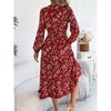 Fall Dresses for Women Boho Floral V Neck Long Sleeve Smocked Elastic Waist Casual A-Line Mini Dress Sundress - 4 of 4