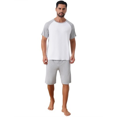 INSPIRE CHIC Men's Raglan Short Sleeves Crew Neck Drawstring Sleepwear Pajama Set