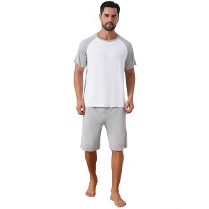 INSPIRE CHIC Men's Raglan Short Sleeves Crew Neck Drawstring Sleepwear Pajama Set - 1 of 4