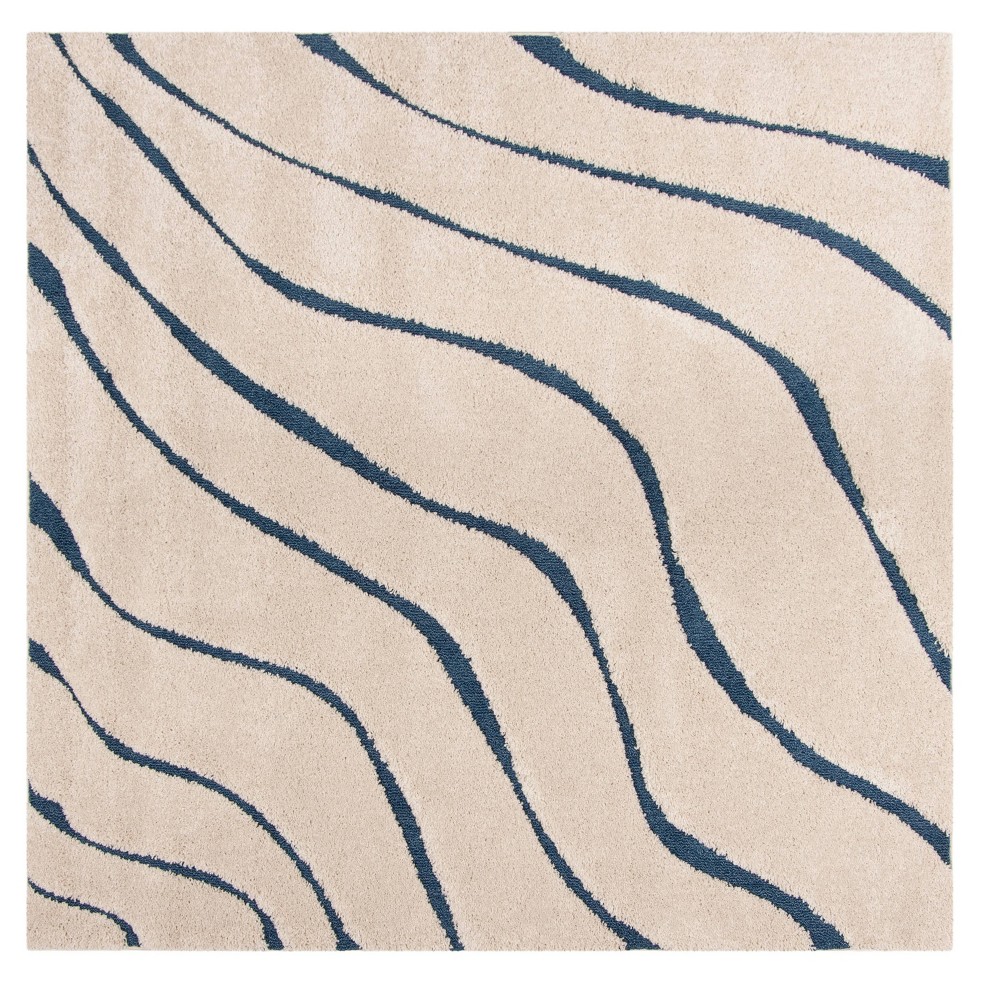 7'x7' Square Wave Loomed Area Rug Cream/Blue - Safavieh