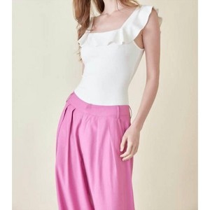 Women's Ruffled Square Neckline Bodysuit Top - Fore - 1 of 4