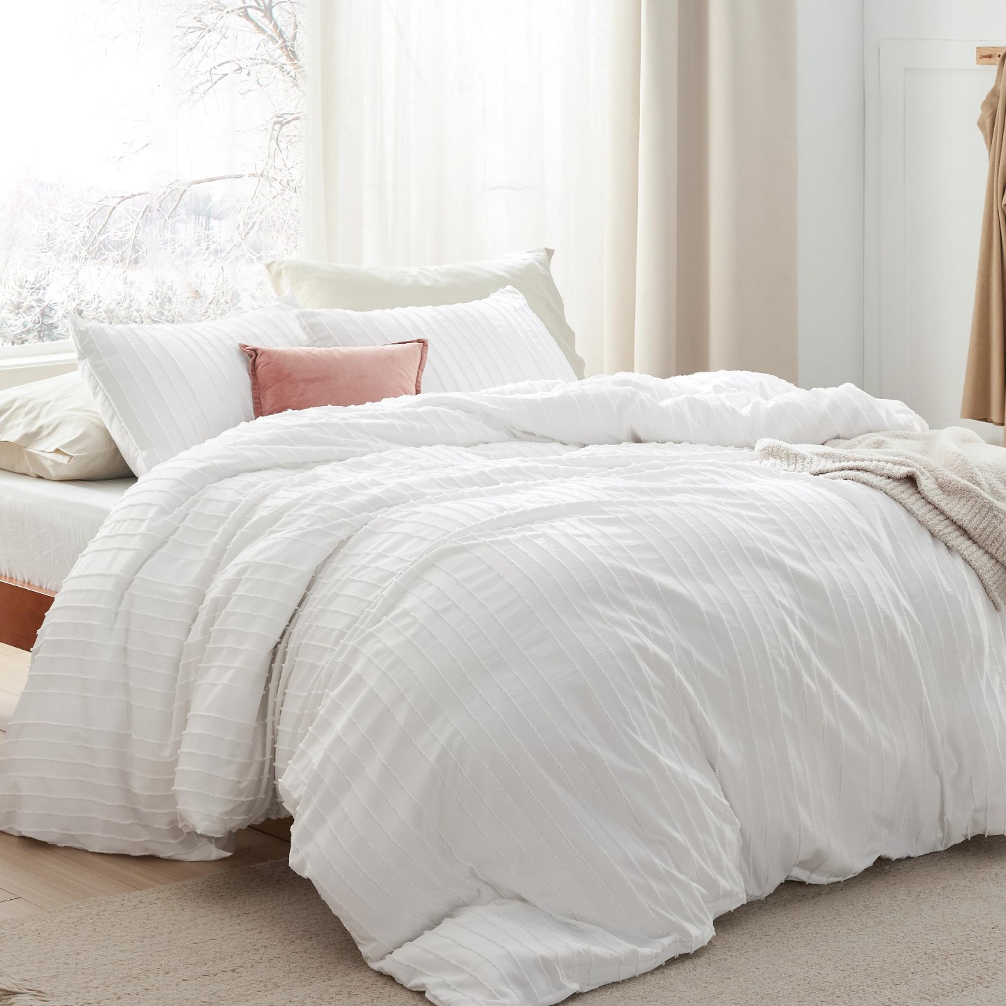 Пододеяльники Bedsure White Stripe Queen Size 3 Pieces Striped Boho Duvet Cover Set Tufted Bedding Oeko Tex Certified Mother's Day Gift, цвет: Белый — фото 2