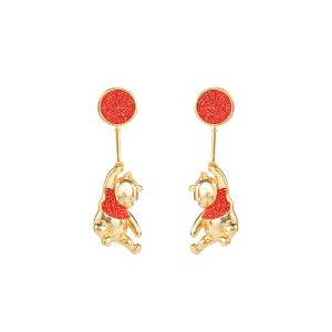 Disney Womens Winnie the Pooh Gold Plated Red Glitter Balloon Swinging Earrings - 1 of 4