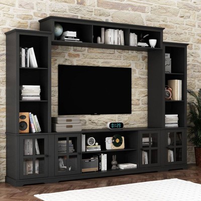 FUFU&GAGA 102'' Large Storage TV Stand,Wall Unit TV Console,Modular Entertainment Center with Hutch,Glass Door,Adjustable Shelves