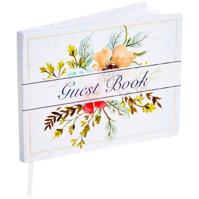 Paper Junkie Floral Guest Book for Reception, Baby Shower with 56 Sheets/112 Pages, Bookmark Ribbon (8x6 in)