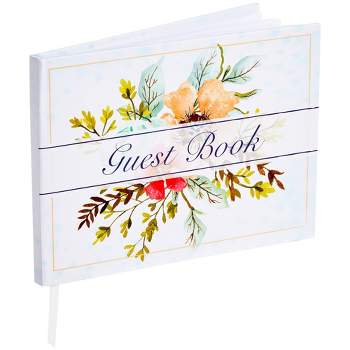 Sustainable Greetings Floral Wedding Guest Book for Reception, Baby Shower with 56 Sheets/112 Pages, Bookmark Ribbon (8x6 in)