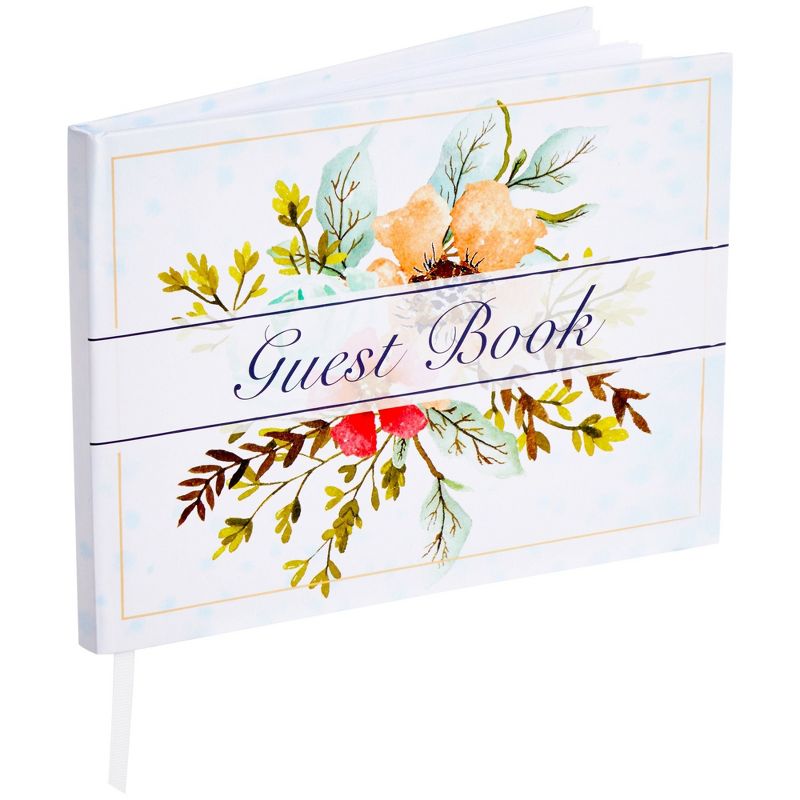 Sustainable Greetings Floral Wedding Guest Book for Reception, Baby Shower with 56 Sheets/112 Pages, Bookmark Ribbon (8x6 in), 1 of 10
