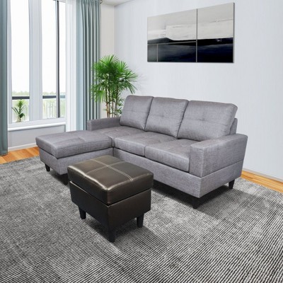 DOMETOUR 3-Piece Modern Faux Leather Sofa Set (1 Sofa + 2 Ottomans) for Living Room