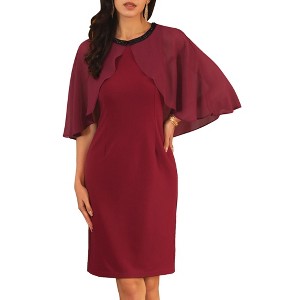 INSPIRE CHIC Women's Wedding Guest Beaded Crewneck Cocktail Chiffon Cape Dress - 1 of 4
