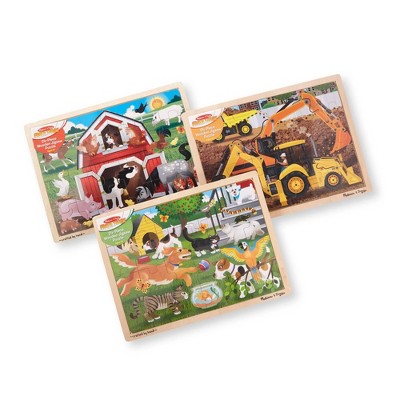 Melissa & Doug Jigsaw Puzzle 3pc Bundle Farm and Construction and Pets