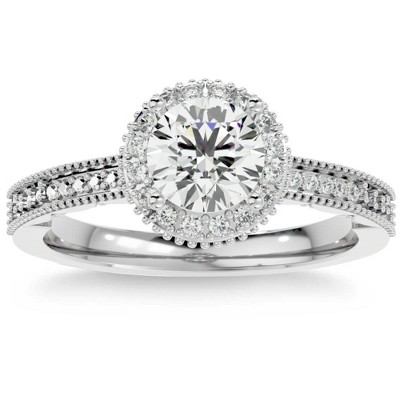 Pompeii3 1 1/10Ct Vintage Diamond Moissanite Halo Engagement Ring White Yellow Rose Gold